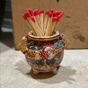 Vintage hand-painted Japanese Satsuma-style ginger jar Matchstick Holder